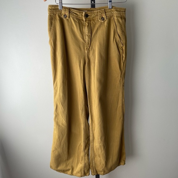 Pilcro Wide Leg Trouser Jeans High Rise Pant Mustard Yellow Baggy Anthro Size 29 - Picture 11 of 12